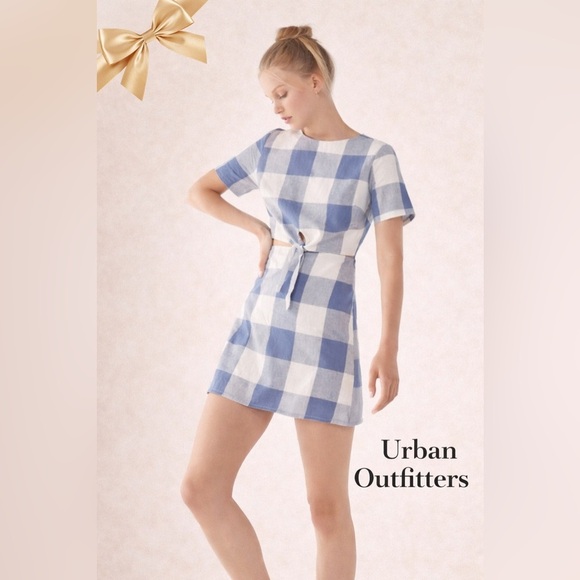 Urban Outfitters Dresses & Skirts - Lucca Linen Blend Blue Checked Mini Dress XS